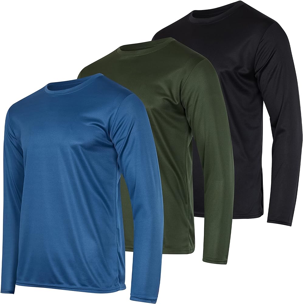 Real Essentials 3 & 5 Pack: Men's Mesh Quick Dry Athletic Long Sleeve T-Shirt UPF SPF UV Sun (Available in Big & Tall)