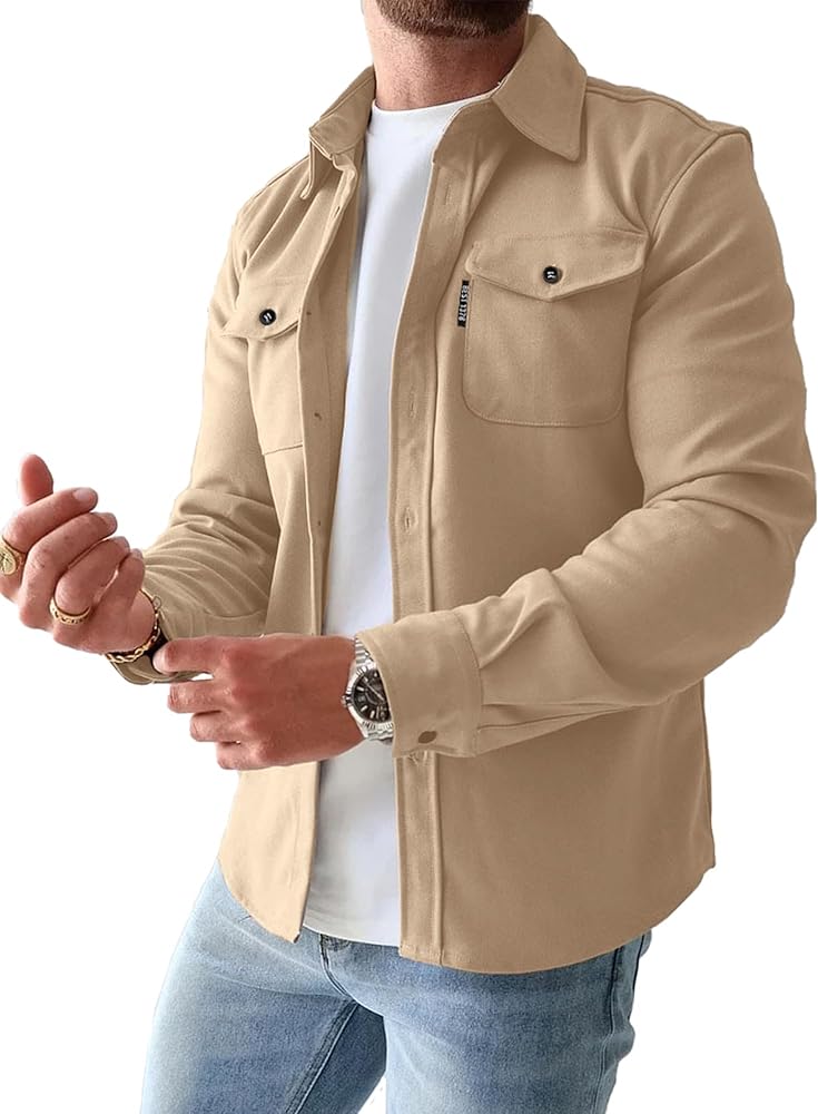 Mens Casual Button Down Shirts Long Sleeve Wrinkle-Free Lightweight Shirts with Flap Pockets