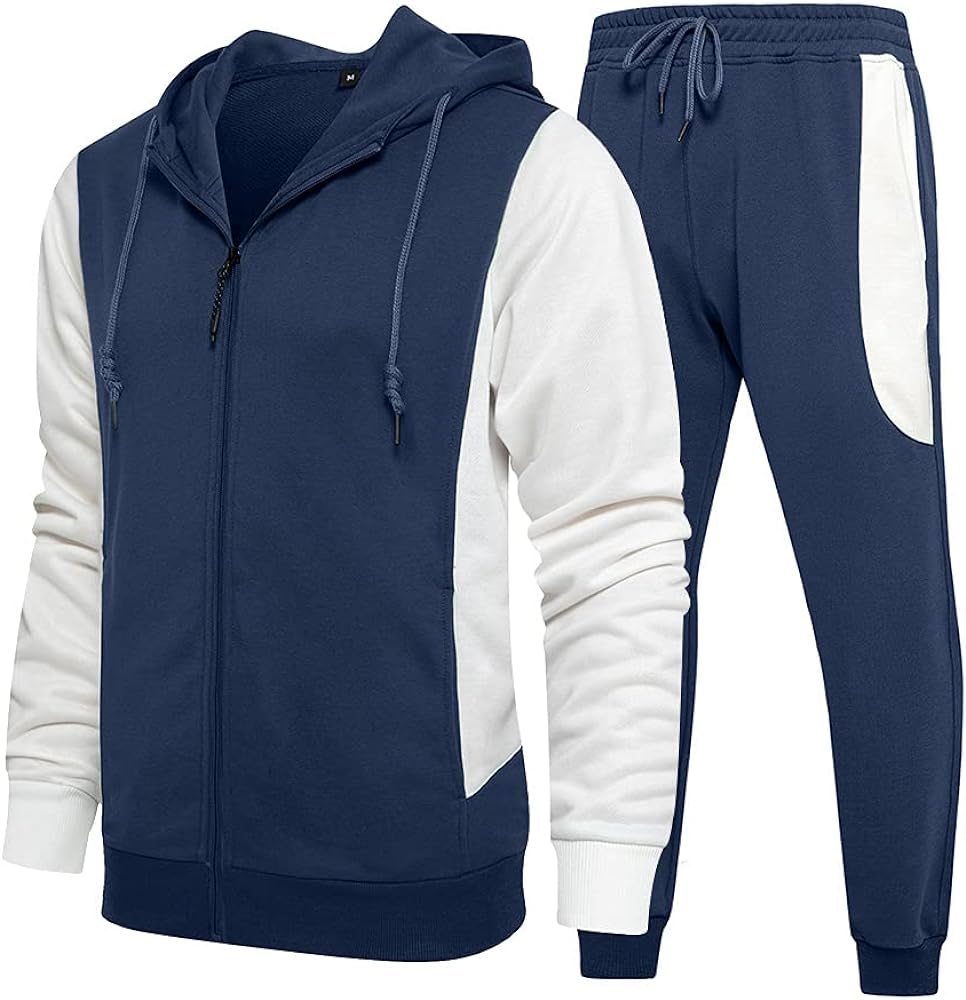 MANTORS Men's Hooded Athletic Tracksuit Casual 2 Pieces Suits Color Block Hoodies and Sweatpants Set