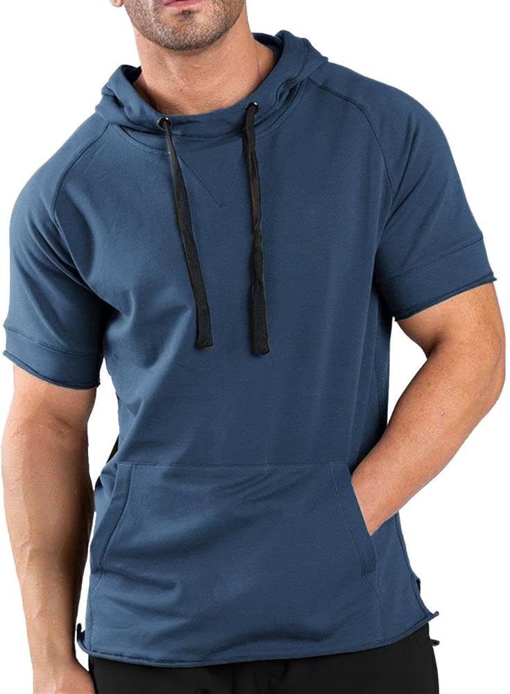 COOFANDY Men's Short Sleeve Hoodie Workout Gym Sweatshirt Muscle Fit Fashion Athletic Hoodies Pullover Cotton Hooded T-Shirts