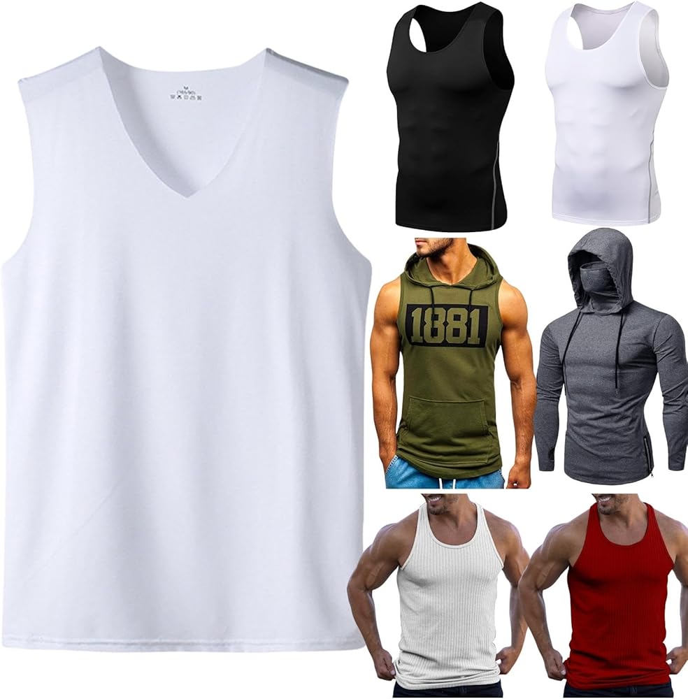 Men's Under Shirt Summer Ice Silk Traceless Thin Breathable Color V-Neck Sleeveless Top Tank Undershirt