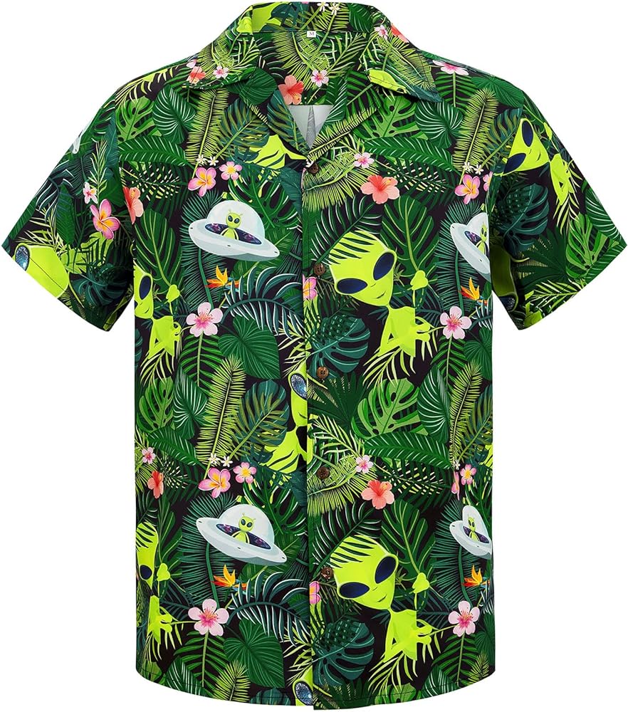 Mens Hawaiian Shirts Funky Floral Casual Button Down Shirts Short Sleeve Aloha Beach Shirts Tropical Regular-fit Shirts