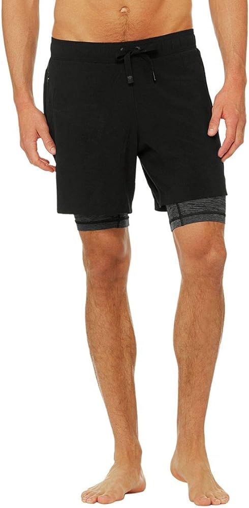 Alo Yoga mens Unity 2 in 1 Yoga Shorts, Black/Dark Grey Marl, Small US