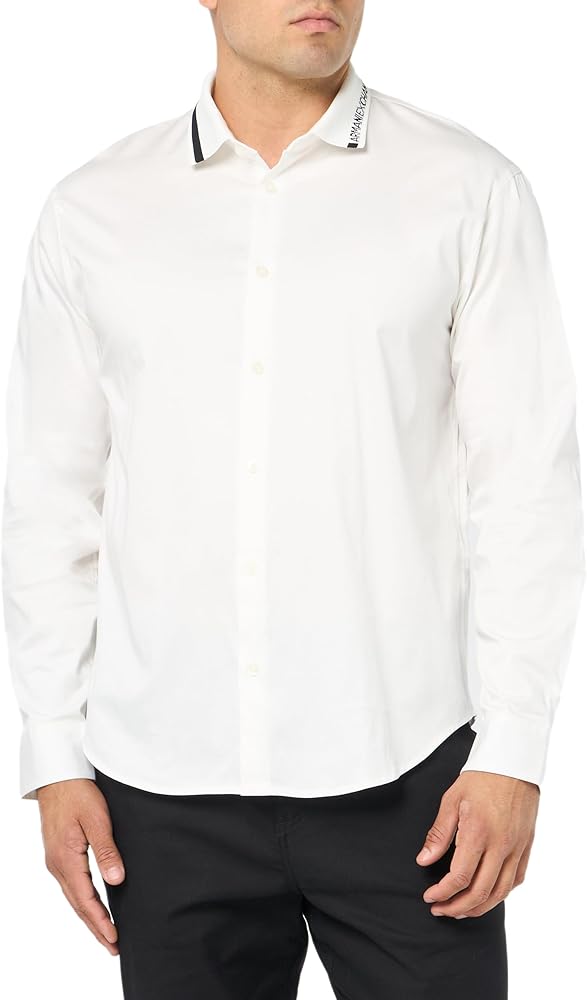 A | X ARMANI EXCHANGE Men's Stretch Long Sleeve Logo Collar Button Down Shirt