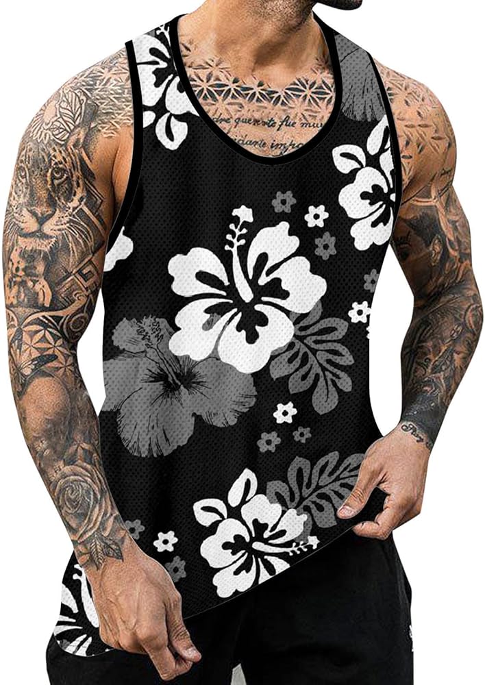 Mesh Comfortable Printing 3d Digital Printing Casual Loose Men'S Tank Top High Neck Workout Tops for Men