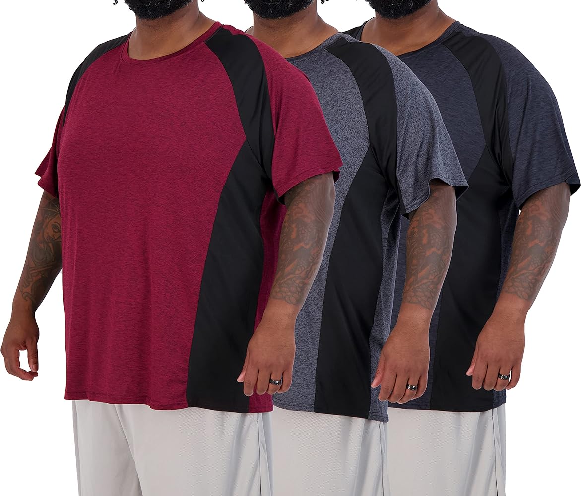 Real Essentials 3 Pack: Men’s Big & Tall Tech Stretch Long-Sleeve & Short-Sleeve Dry-Fit T-Shirt (3XT-5XT)