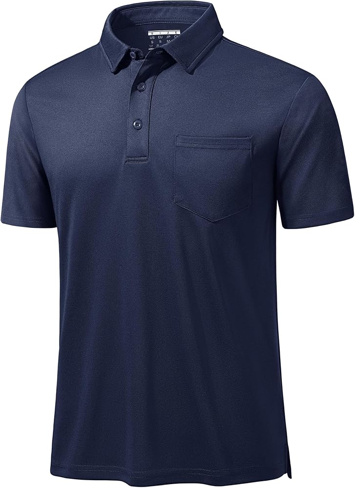 MAGCOMSEN Polo Shirts for Men with Pocket Short Sleeve Collared Golf Shirts Quick Dry Pique Performance Athletic Summer