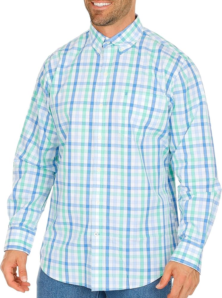 IZOD Men's Advantage Performance Plaid Long Sleeve Stretch Button Down Shirt