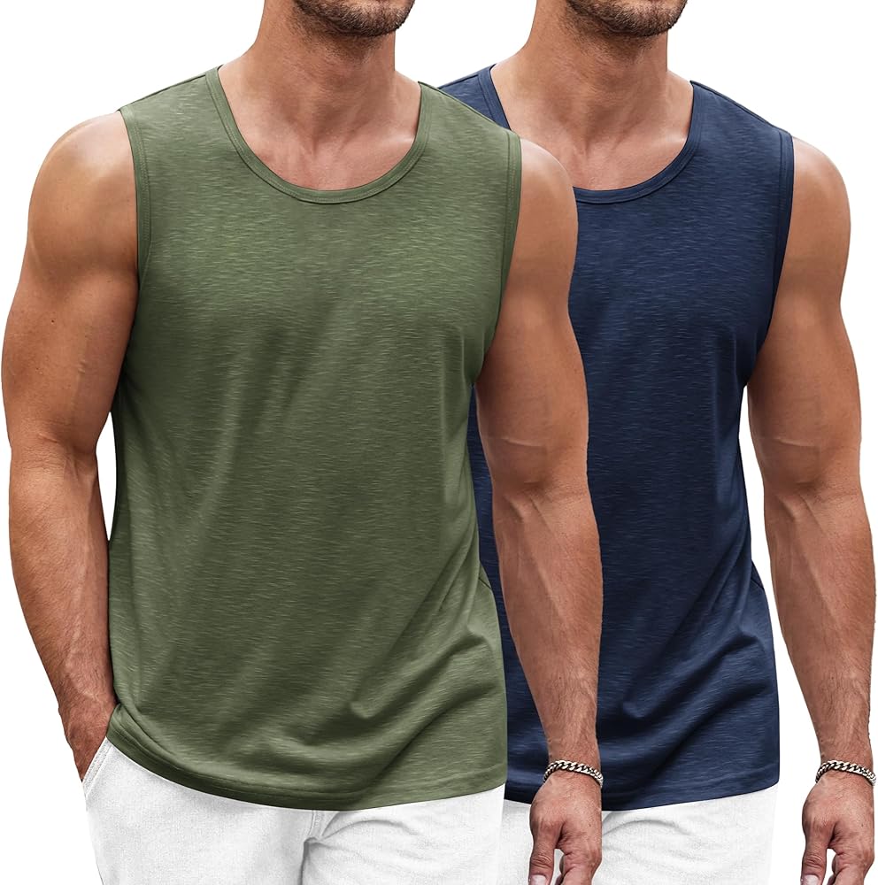 COOFANDY Men's Workout Tank Top 2 Pack Casual Soft Sleeveless Gym Muscle Shirts Bodybuilding Tee