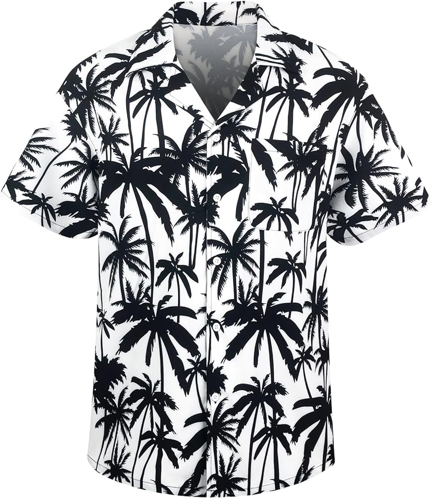 Men's Short Sleeve Hawaiian Shirt Loose Fit, Floral Print Tropical Cruise Beach Button Down Aloha Shirt