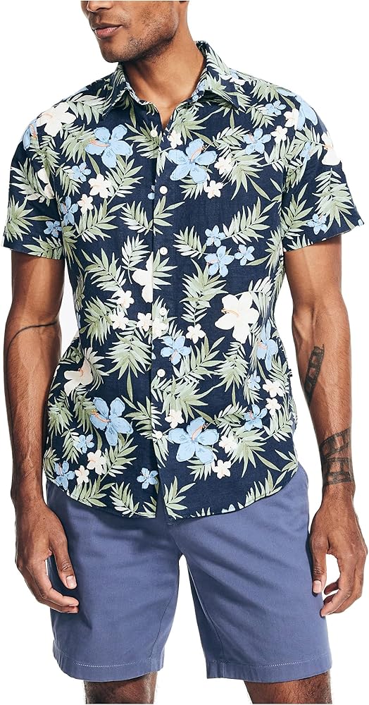 Nautica Men's Sustainably Crafted Printed Linen Short-Sleeve Shirt