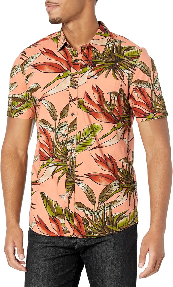 Volcom Men's Regular Marble Floral Short Sleeve Button Down Hawaiian Shirt