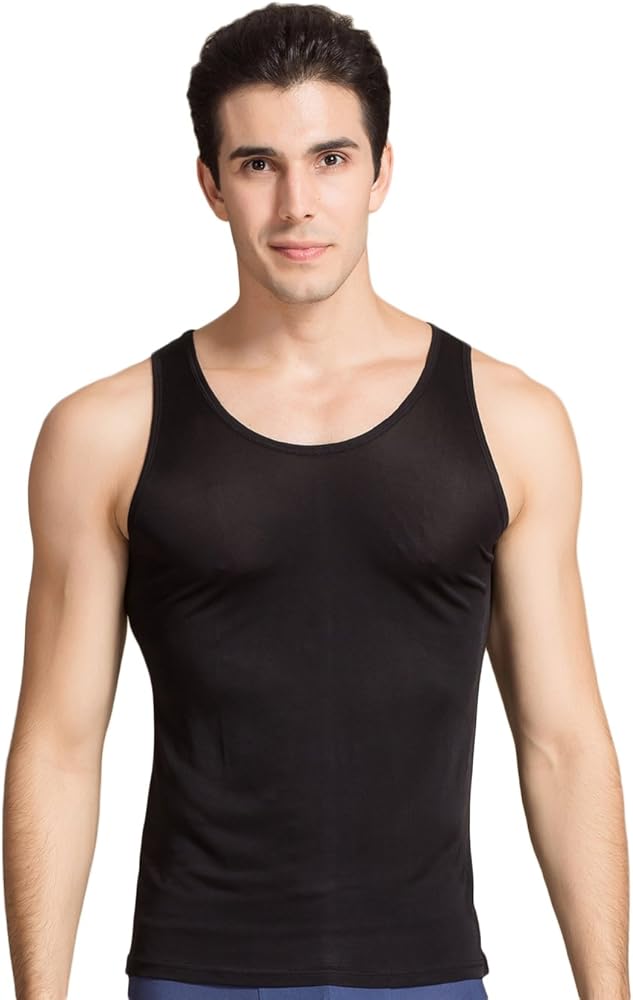 CLC Men's Mulberry Silk Camisole Sleeveless Shirt Tank Tops Knit Fabric