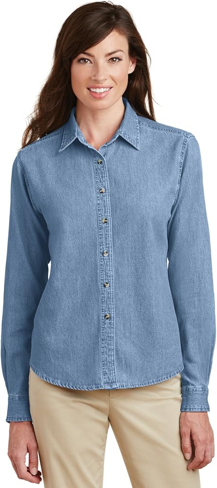 PORT AND COMPANY Long Sleeve Value Denim Shirt (LSP10) Faded Blue, XL