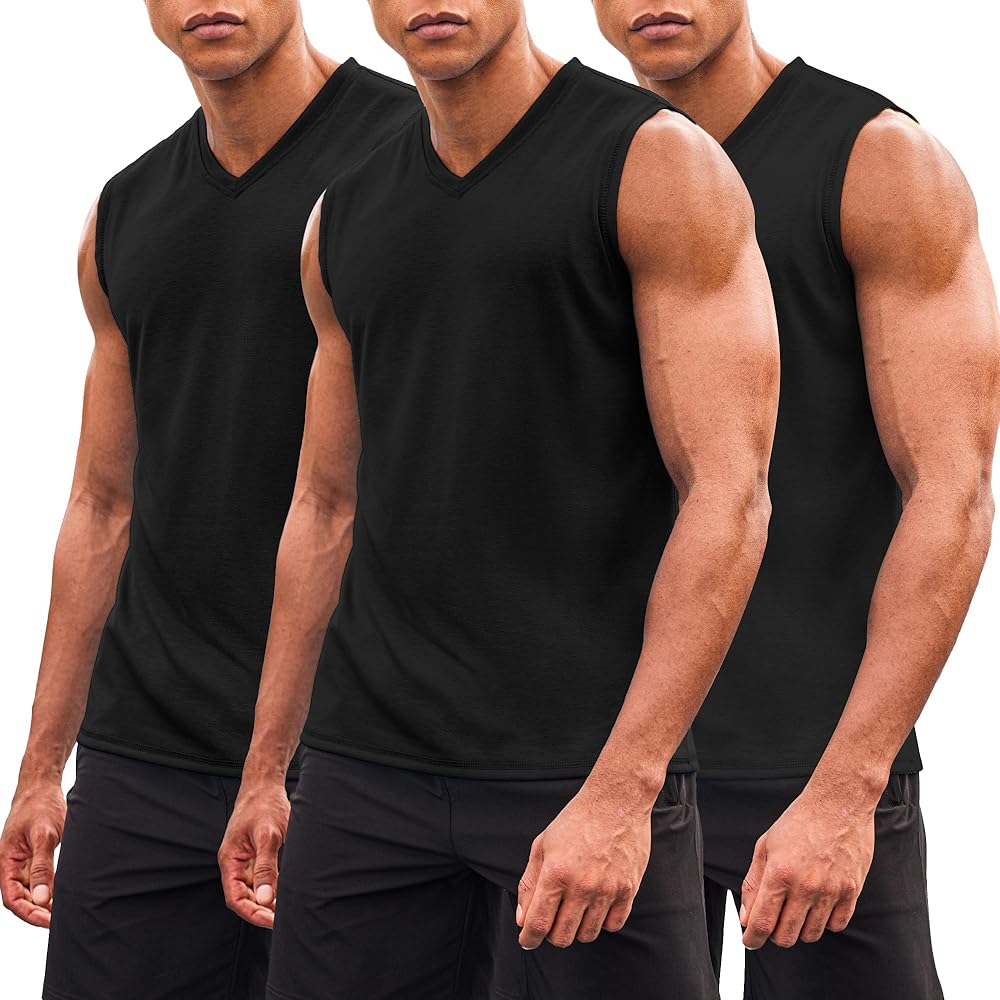 COOFANDY Men's 3 Pack Workout Tank Tops Gym Sleeveless Shirts V Neck Bodybuilding Muscle Tee Shirt