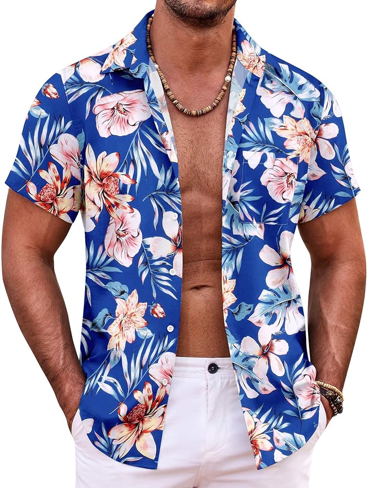 COOFANDY Mens Hawaiian Shirt Short Sleeve Button Down Shirts Tropical Summer Beach Shirts Casual Floral Aloha Shirts