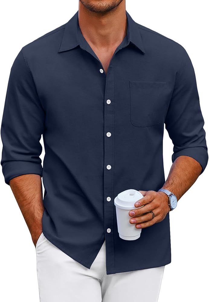 COOFANDY Men's Oxford Shirt Long Sleeve Casual Button Down Shirts Regular Fit Dress Shirts