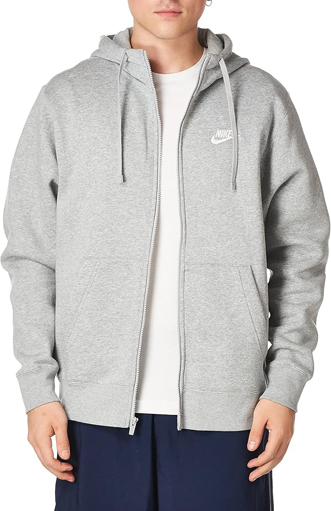 Nike Men's Sportswear Club Fleece Full Zip Hoodie, Vast Grey/Vast Grey/White, Medium