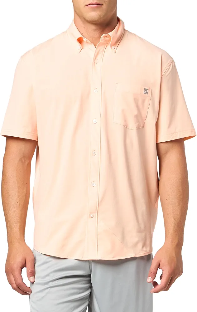 HUK Men's Kona Solid Short Sleeve Fishing Button Down Shirt