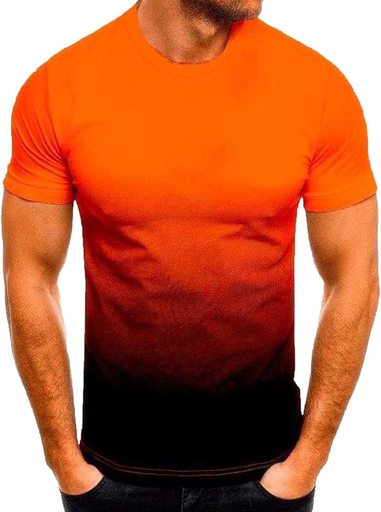 Muscularfit Mens T-Shirts 2024 Trendy Short Sleeve Gradient Color Casual Shirt Big and Tall Crewneck Lightweight Pullover Top