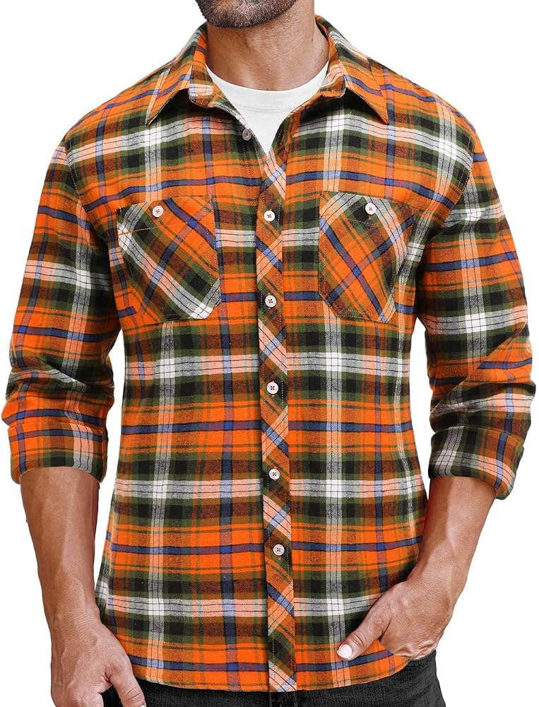 COOFANDY Men's Flannel Plaid Shirts Long Sleeve Casual Button Down Shirt with Pockets