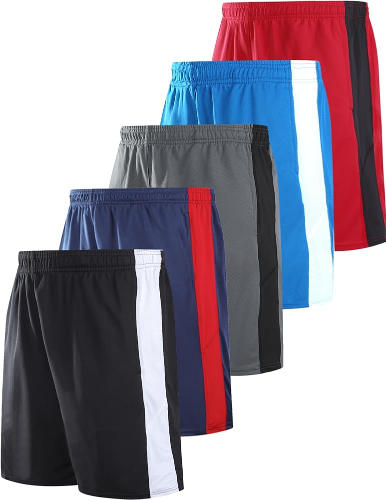 Liberty Imports 5 Pack Men's Quick Dry Athletic Shorts with Pockets Elastic Waist Activewear for Workout Gym Basketball