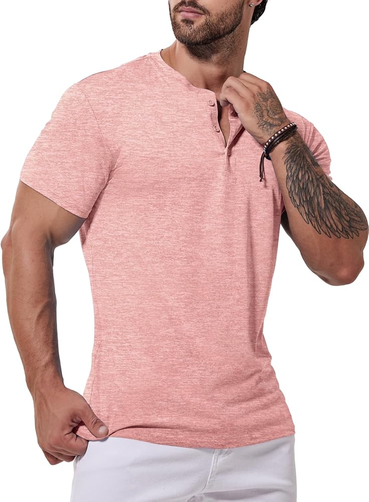 Mens Henley Shirt Dry Fit Tech 3 Button Slim Fit Quick Dry Gym Tshirt Long Sleeve Lightweight Casual T Basic Tee