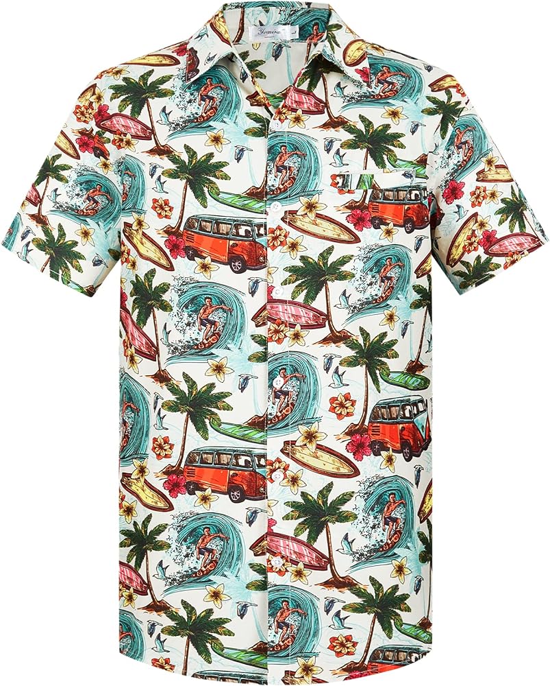 Yoimira Hawaiian Shirts for Men, Print Mens Casual Short Sleeve Button Down Shirts Floral Aloha Beach Shirt