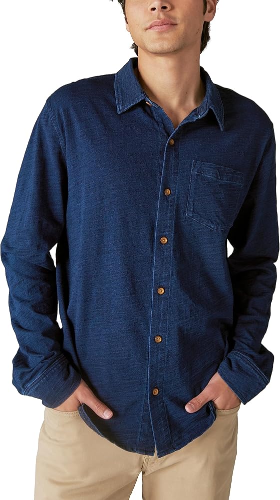 Lucky Brand Men's Indigo Knit Button Down Shirt