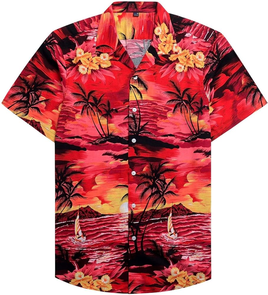 Alimens & Gentle Cotton Regular Fit Short Sleeve Casual Hawaiian Shirt for Men