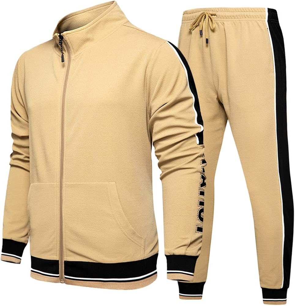 DUOFIER Men Tracksuit Set Full-Zip Sweatshirt Jogger Sweatpants Warm Sports Suit Gym Training Wear