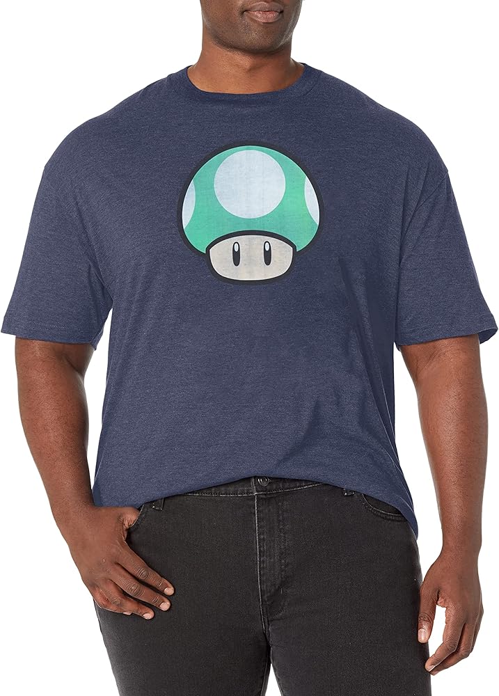 Nintendo One Up Mushroom Men's Tops Short Sleeve Tee Shirt Navy Blue Heather