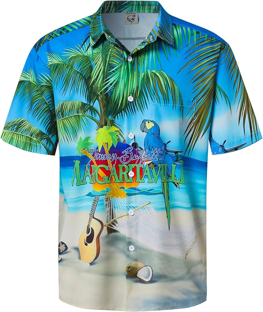 Hardaddy Men's Summer Hawaiian Shirts Funny Performence Printed Button Down Casual Bowling Shirt