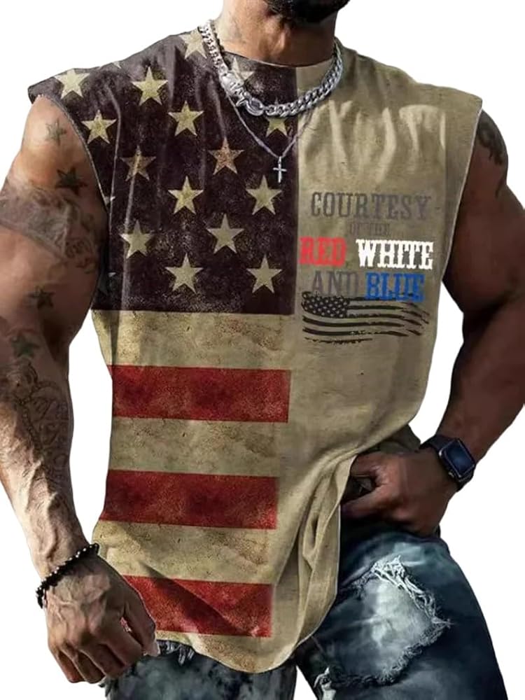 Men's Courtesy of The Red White and Blue Tank Tops Sleeveless 4th July Independence Day T-Shirt