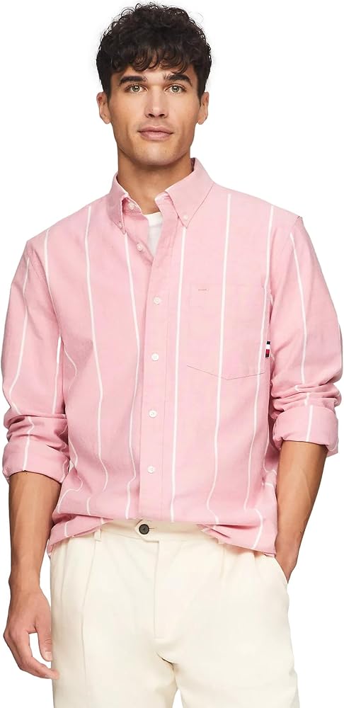 TOMMY HILFIGER Men's Signature Long Sleeve Casual Button Down Shirt in Regular Fit 2024 Collection