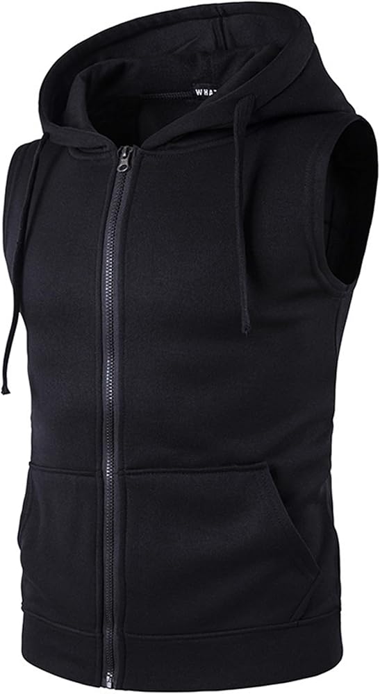 Mens Sleeveless Hoodie Outdoor Zipper Hooded Sweatshirt with Pockets Training Workout Tank Tops Hoody Activewear