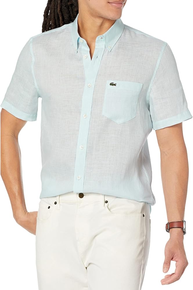 Lacoste Mens Short Sleeve Linen Shirt