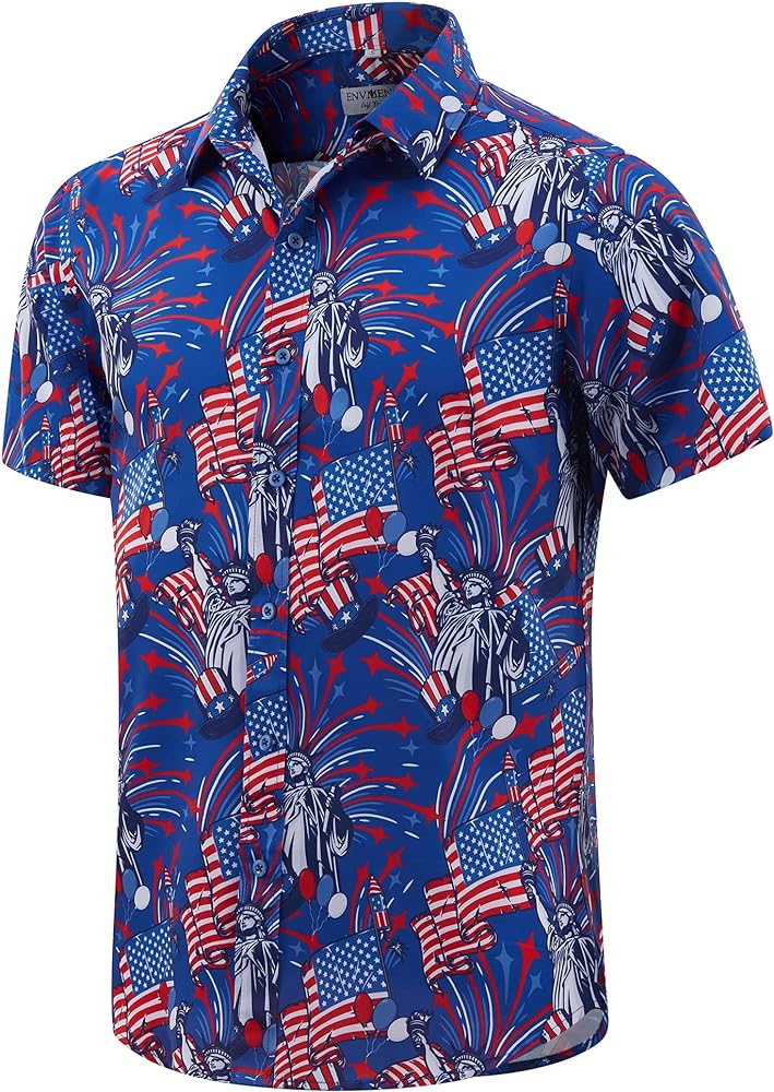 ENVMENST Hawaiian Shirt for Men Short Sleeve Beach Printed Summer Button Down Aloha Shirt(S-3XL)