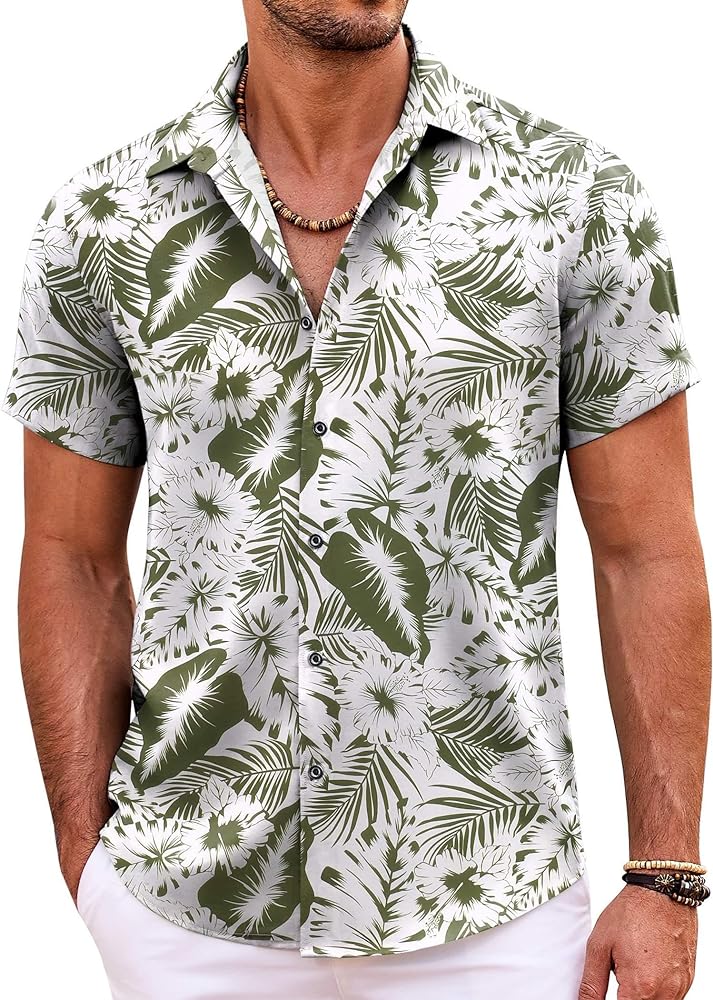 COOFANDY Mens Hawaiian Shirts Short Sleeve Floral Button Down Beach Summer Tropical Shirt