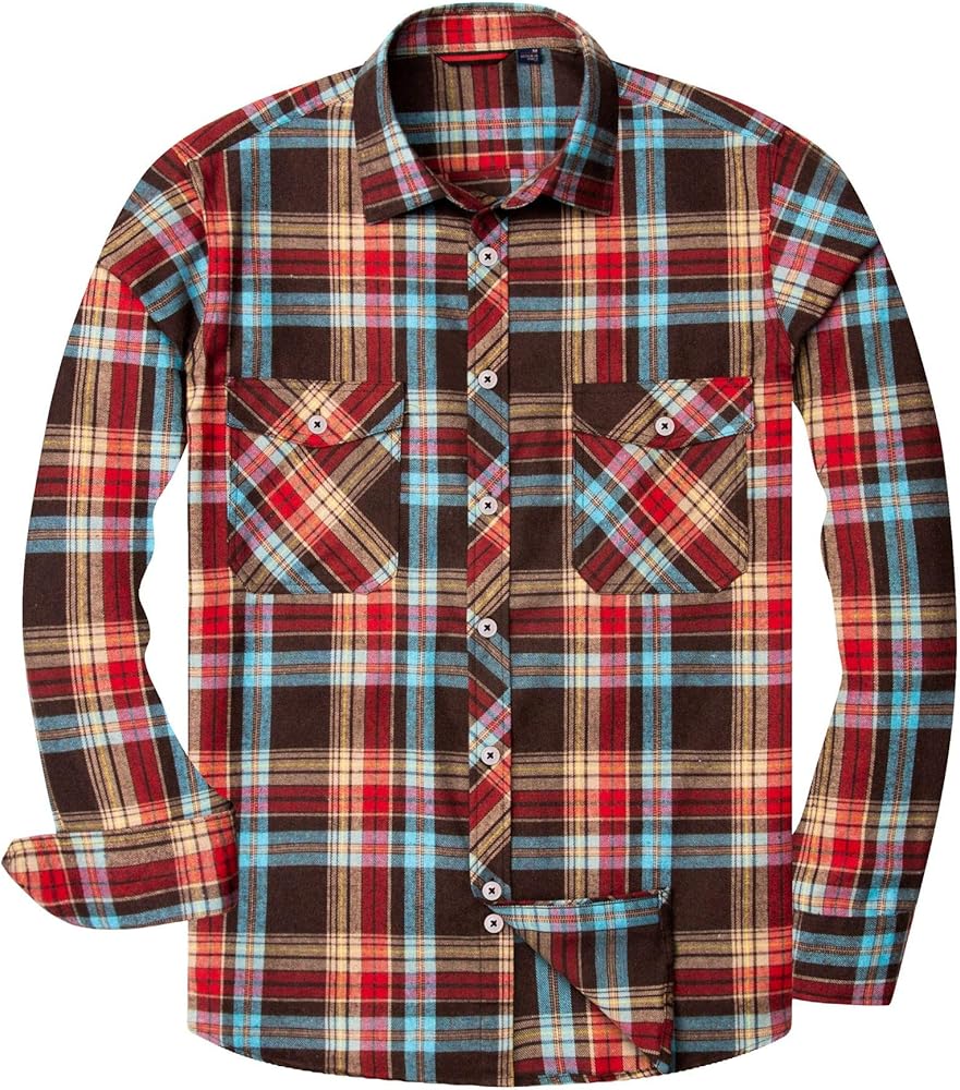 Alimens & Gentle Men's Button Down Regular Fit Long Sleeve Plaid Flannel Casual Shirts