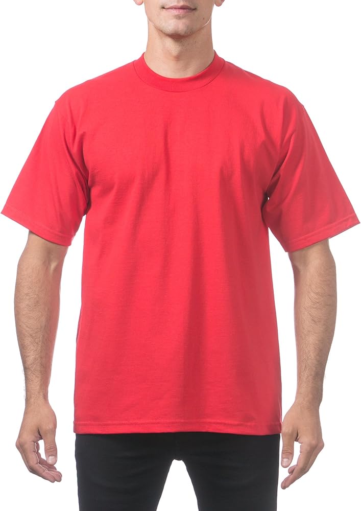 Pro Club Men's Heavyweight Cotton Short Sleeve Crew Neck T-Shirt, Red, Large