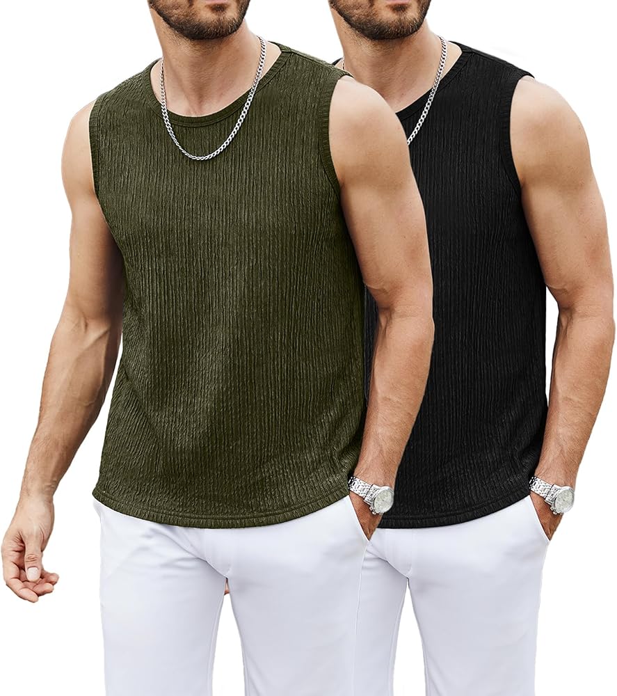 Men's Casual Tank Top 2 Pack Crewneck Sleeveless Knit Stretch Muscle Basic T-Shirts