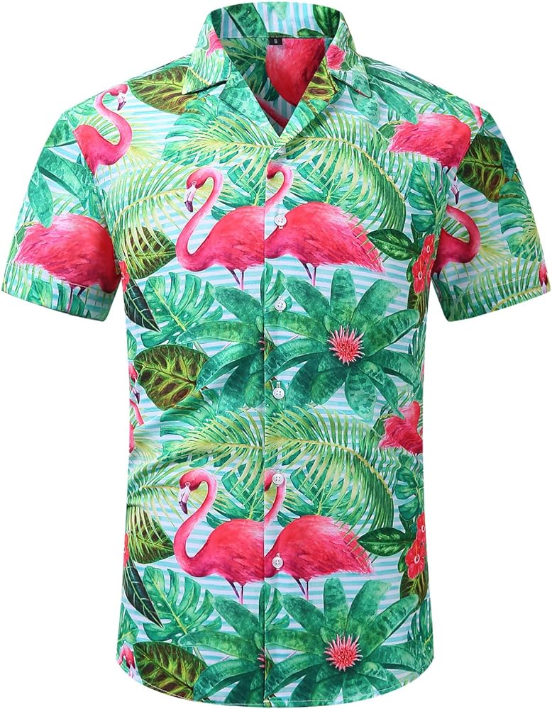 Hawaiian Printed Shirt for Men - Tropical Short-Sleeve Beach Casual Button-Down Aloha Shirt Regular-Fit