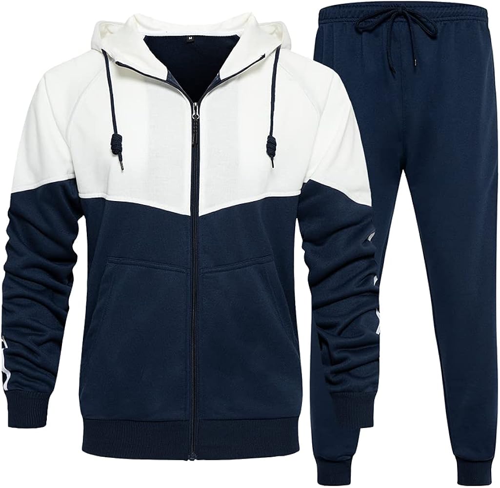 MANTORS Men's Hooded Athletic Tracksuit Casual 2 Pieces Suits Color Block Hoodies and Sweatpants Set