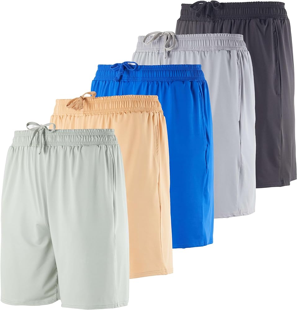 Real Essentials 5 Pack: Men's Dry-Fit 7" Active Athletic Sweat Resistant Performance Workout Shorts (Available in Big & Tall)