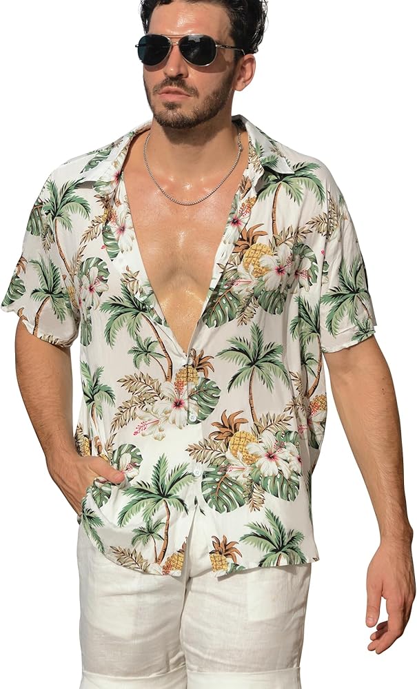 Floral Hawaiian Shirt for Men Summer Button Down Shirt Short Sleeve Mens Beach Tropical Casual Aloha Shirt