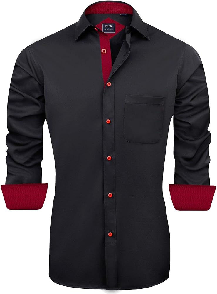 J.VER Men's Casual Long Sleeve Stretch Dress Shirt Wrinkle-Free Regular Fit Button Down Shirts