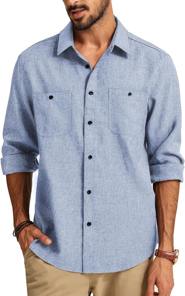 PJ PAUL JONES Men's Button up Shirt Casual Long Sleeve Shirt Wrinkle Free Beach Shirt with Pockets