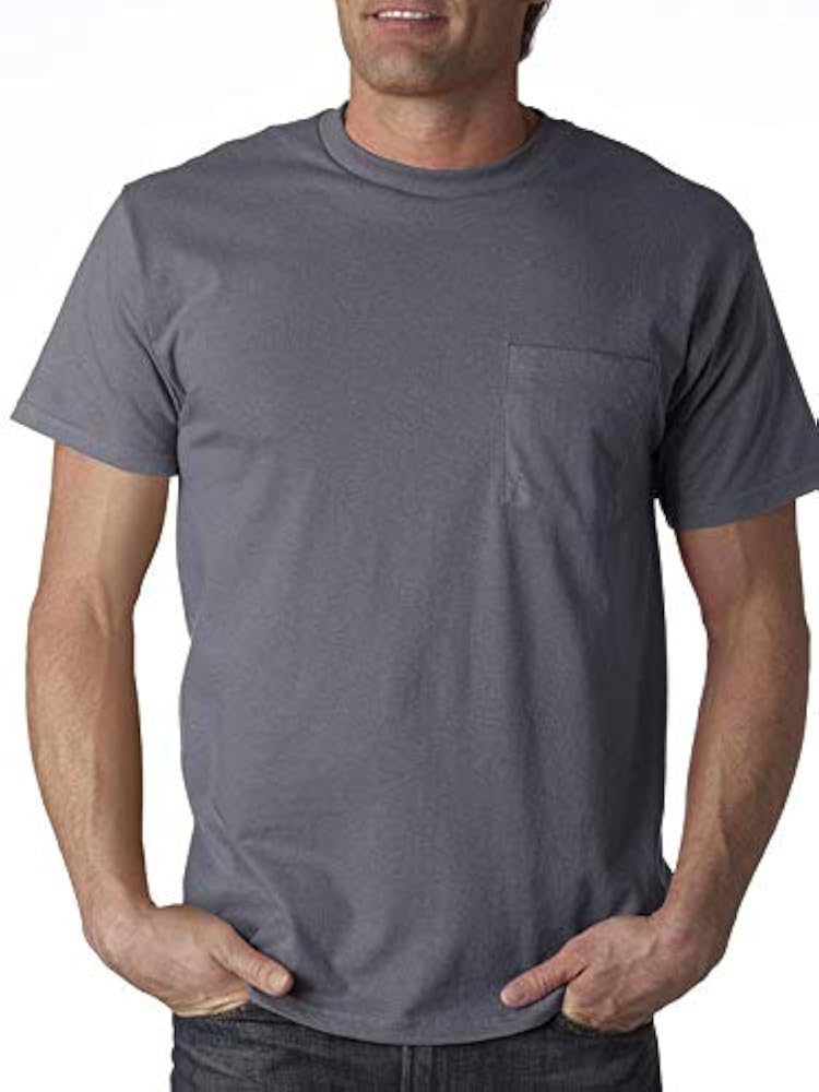 Fruit of the Loom Mens 5 oz. 100% Heavy Cotton HD Pocket T-Shirt(3931P)-Charcoal GREY-3XL