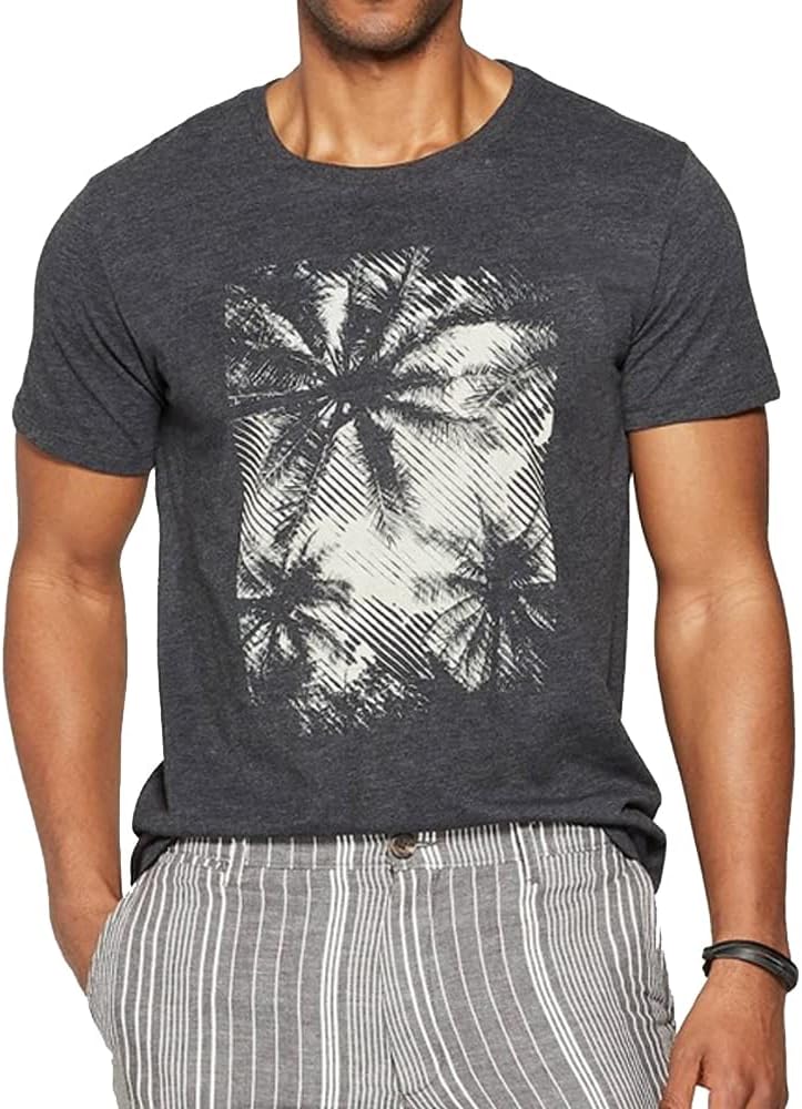 Men's Standard Fit Short Sleeve Palm Tree Graphic T-Shirt, Causal Grey, Cotton Modern Fitted Crewneck Soft Lightweight